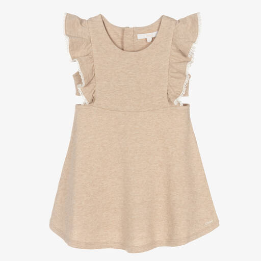 Chloé-Girls Beige Cut-Out Jersey Dress | Childrensalon Outlet