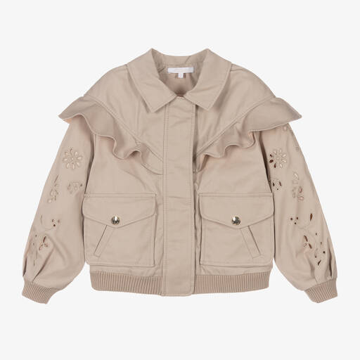 Chloé-Girls Beige Embroidered Gabardine Jacket | Childrensalon Outlet