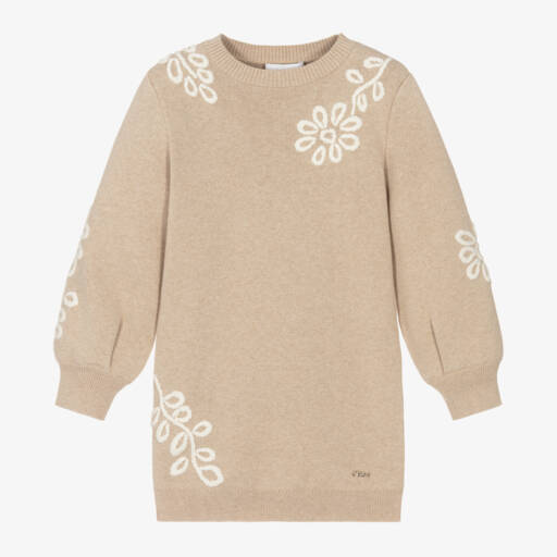 Chloé-فستان بلوفر صوف وقطن لون بيج | Childrensalon Outlet