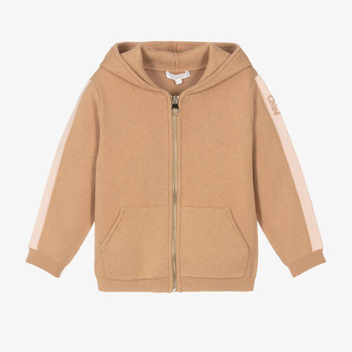 Chloé-Beige Strick-Kapuzenjacke (M) | Childrensalon Outlet