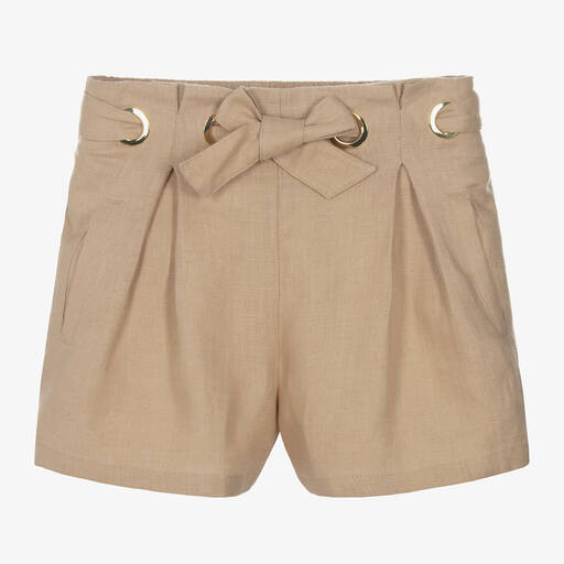 Chloé-Girls Beige Linen Shorts | Childrensalon Outlet