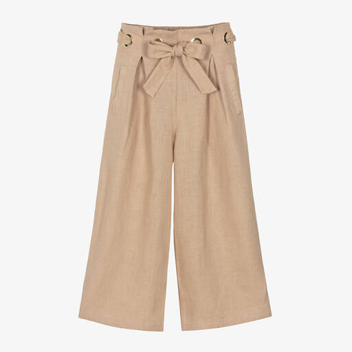 Chloé-Girls Beige Linen Trousers | Childrensalon Outlet