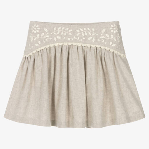 Chloé-Girls Beige Organic Cotton Embroidered Skirt | Childrensalon Outlet