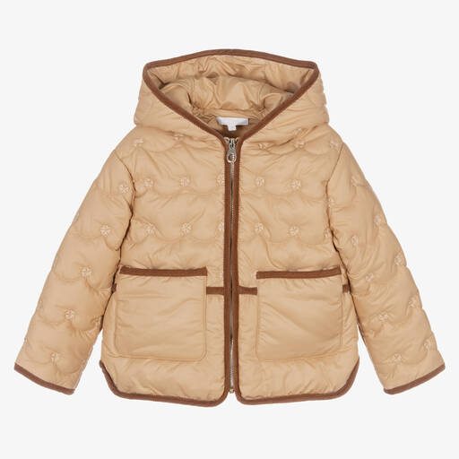 Chloé-Beige Steppjacke mit Blumen | Childrensalon Outlet