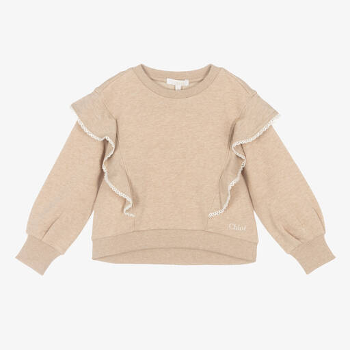 Chloé-Girls Beige Ruffled Sweatshirt | Childrensalon Outlet