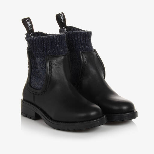 Chloé-Girls Black Leather Ankle Boots | Childrensalon Outlet