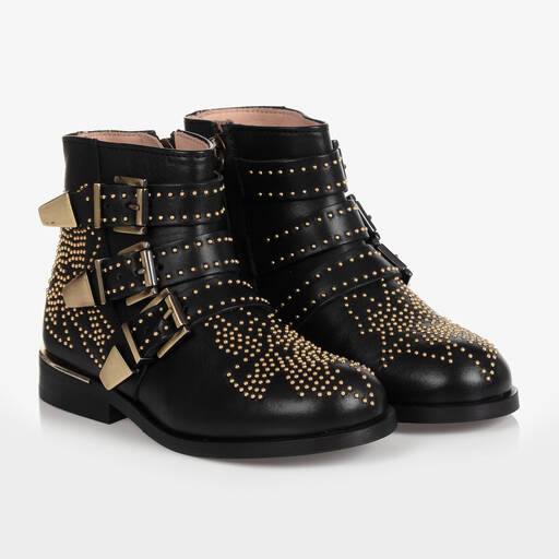 Chloé-Boots noires en cuir Fille | Childrensalon Outlet