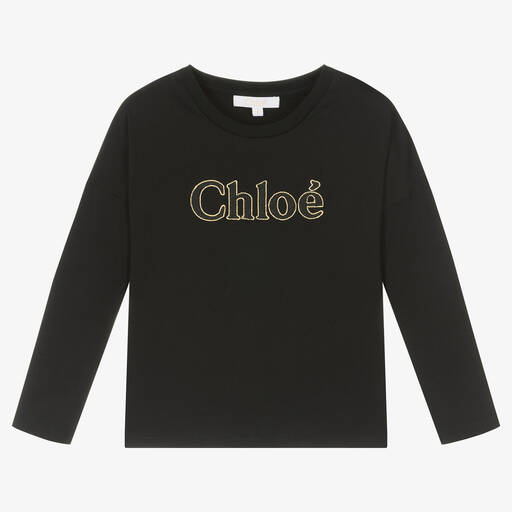 Chloé-Girls Black Organic Cotton Jersey Top | Childrensalon Outlet