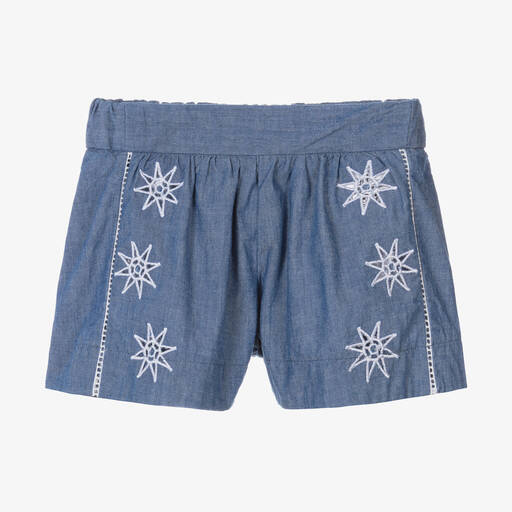 Chloé-Girls Blue Chambray Star Shorts | Childrensalon Outlet