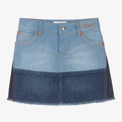 Chloé-تنورة قطن دنيم لون أزرق | Childrensalon Outlet