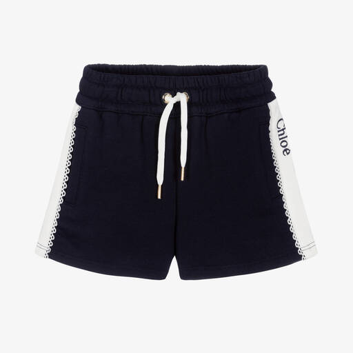 Chloé-Girls Blue Cotton Logo Shorts | Childrensalon Outlet