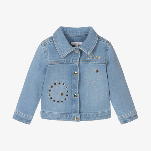 Chloé-Girls Blue Denim Eyelet Jacket | Childrensalon Outlet