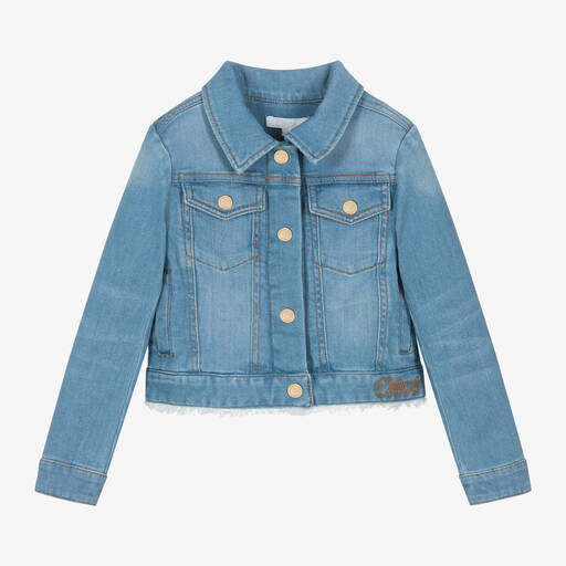 Chloé-جاكيت قطن دنيم لون أزرق للبنات | Childrensalon Outlet