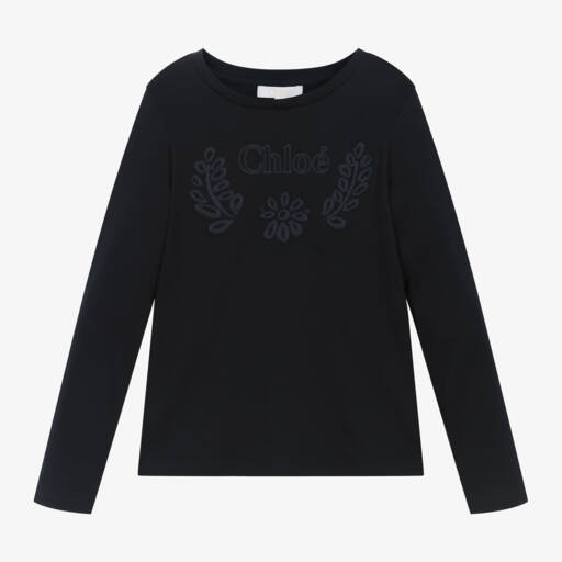Chloé-Girls Blue Floral Embroidered Top | Childrensalon Outlet