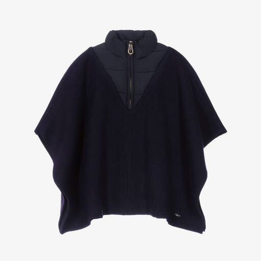 Chloé-Girls Blue Knitted Organic Cotton Cape | Childrensalon Outlet