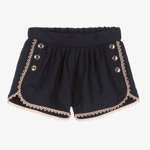 Chloé-Girls Blue Linen & Cotton Shorts | Childrensalon Outlet