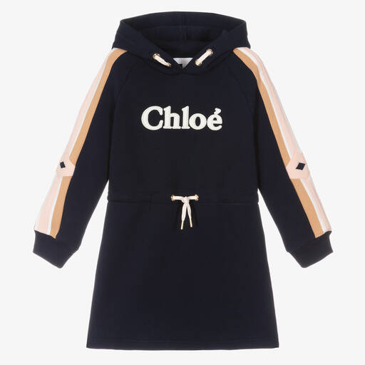 Chloé-Girls Blue Organic Cotton Hooded Dress | Childrensalon Outlet