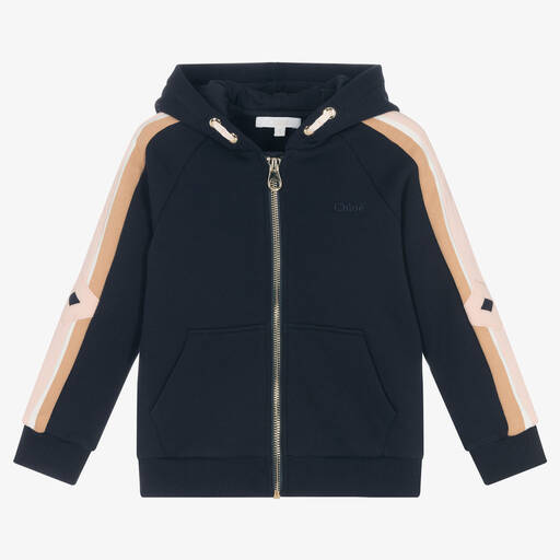 Chloé-توب هودي بسحّاب قطن عضوي لون كحلي للبنات | Childrensalon Outlet