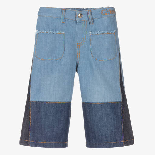 Chloé-Girls Blue Organic Cotton Wide Leg Jeans | Childrensalon Outlet