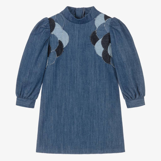 Chloé-Robe bleue festonnée Fille | Childrensalon Outlet