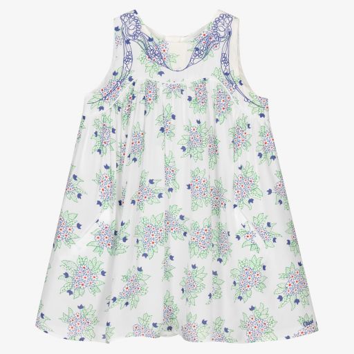 Chloé-Girls Blue & White Silk Dress | Childrensalon Outlet