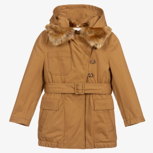 Chloé-Коричневая хлопковая куртка с поясом для девочек | Childrensalon Outlet