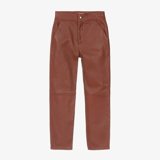 Chloé-Girls Brown Embroidered Leather Trousers | Childrensalon Outlet