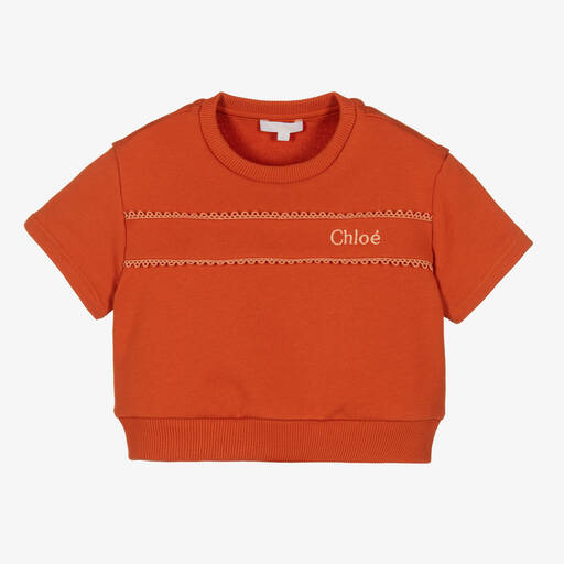 Chloé-Girls Burnt Orange Cotton Logo Sweatshirt | Childrensalon Outlet