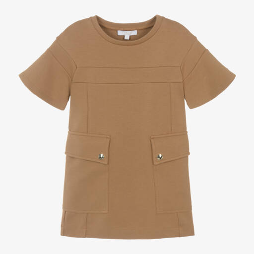 Chloé-فستان ميلانو جيرسي لون بني | Childrensalon Outlet