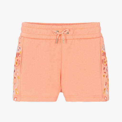 Chloé- Girls Coral Orange Floral Shorts | Childrensalon Outlet