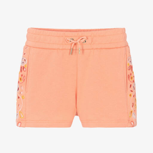 Chloé-Кораллово-оранжевые шорты с цветами | Childrensalon Outlet