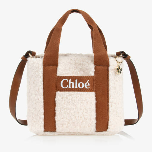 Chloé-Girls Cream & Caramel Sherpa Handbag | Childrensalon Outlet