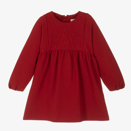 Chloé-Girls Dark Red Embroidered Dress | Childrensalon Outlet
