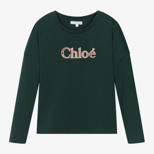 Chloé-Girls Green Organic Cotton Tee | Childrensalon Outlet