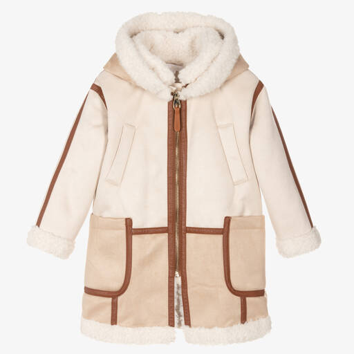 Chloé-Кремово-бежевое замшевое пальто с капюшоном | Childrensalon Outlet