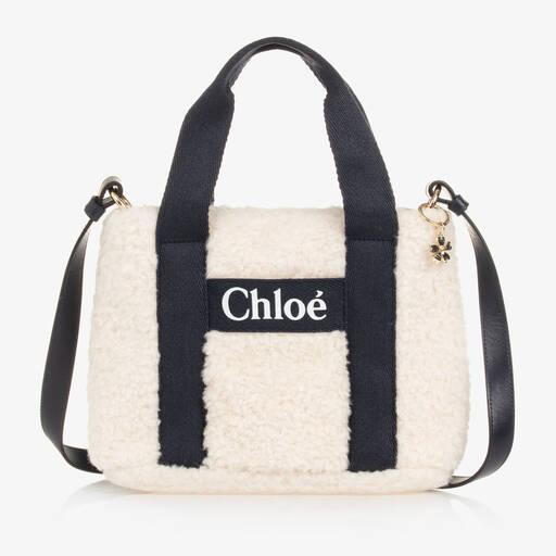 Chloé-Girls Ivory & Blue Sherpa Fleece Bag (29cm) | Childrensalon Outlet