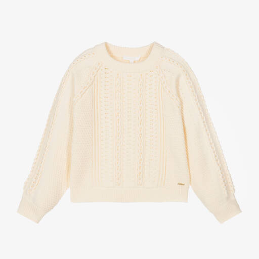 Chloé-Girls Ivory Cable Knit Jumper | Childrensalon Outlet