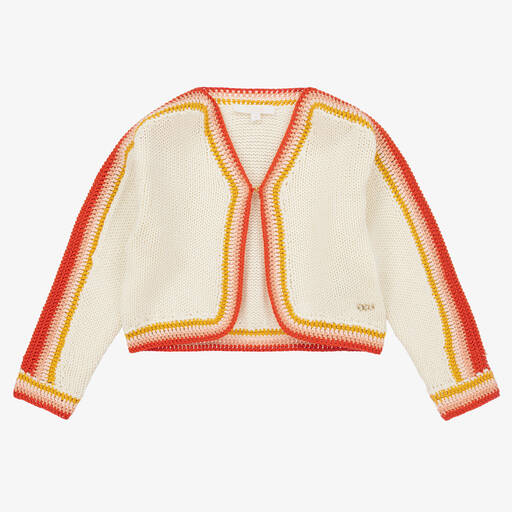 Chloé-Girls Ivory Cotton Crochet Cardigan | Childrensalon Outlet