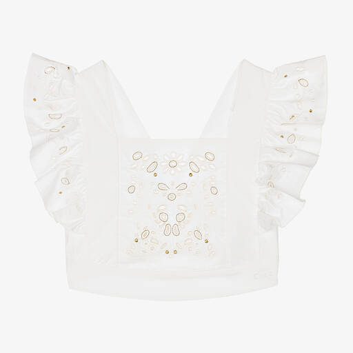 Chloé-Кремовая хлопковая блузка с прорезной вышивкой | Childrensalon Outlet