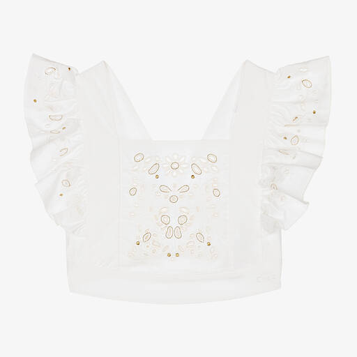 Chloé-Girls Ivory Cotton Cutwork Blouse | Childrensalon Outlet