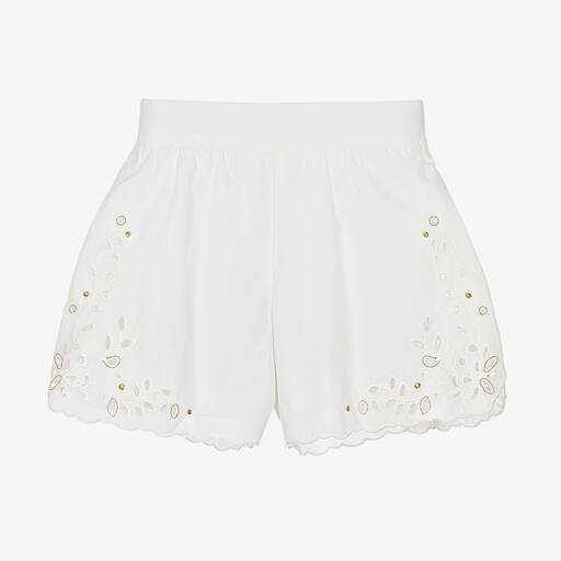Chloé-Girls Ivory Cotton Cutwork Shorts | Childrensalon Outlet