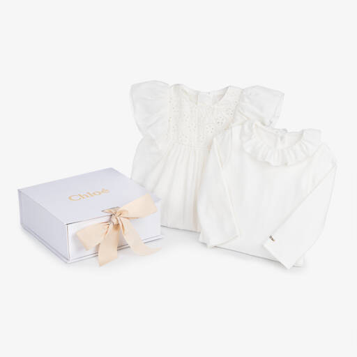 Chloé-Girls Ivory Cotton Dress Set | Childrensalon Outlet