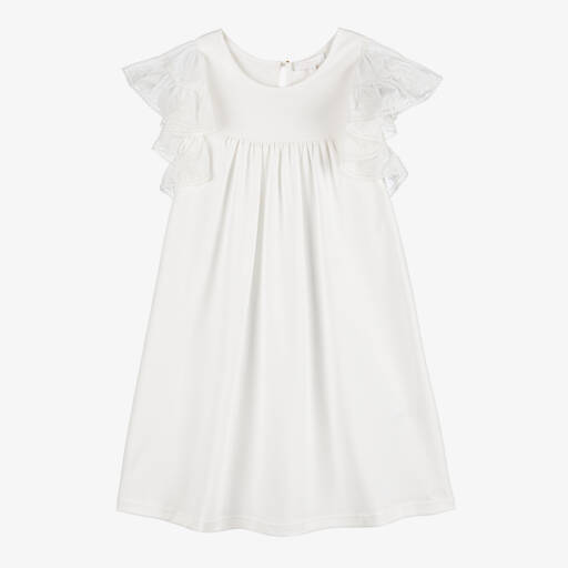 Chloé-Girls Ivory Cotton Flutter Dress | Childrensalon Outlet