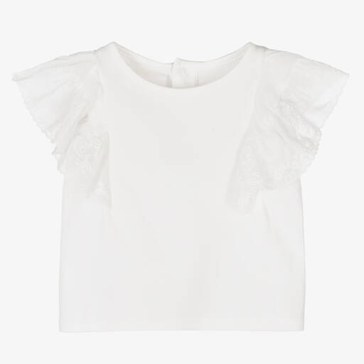 Chloé-T-shirt ivoire coton dentelle fille | Childrensalon Outlet