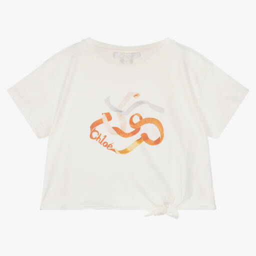 Chloé-Girls Ivory Cotton Logo T-Shirt | Childrensalon Outlet