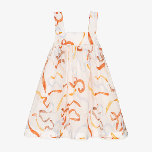 Chloé-Robe ivoire en coton à rubans fille | Childrensalon Outlet