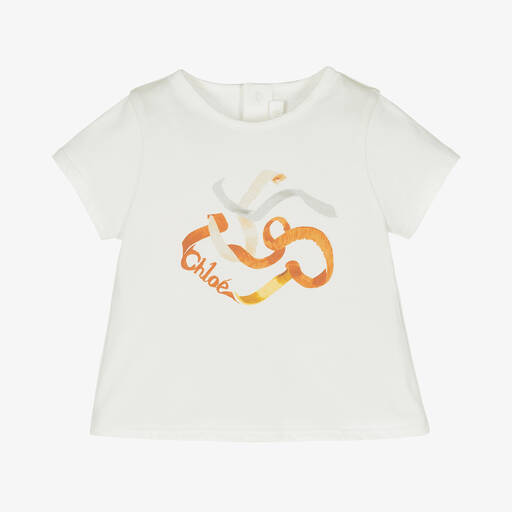 Chloé-T-Shirt mit Band-Print in Elfenbein | Childrensalon Outlet