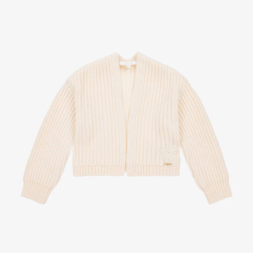 Chloé-Girls Ivory Cotton & Wool Knit Cardigan | Childrensalon Outlet