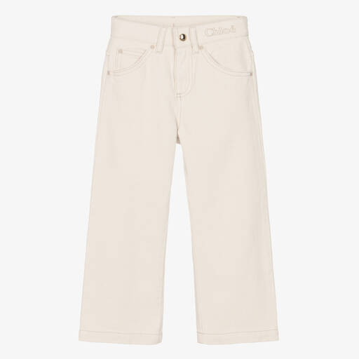Chloé-جينز بأرجل واسعة قطن عضوي دنيم لون عاجي للبنات | Childrensalon Outlet