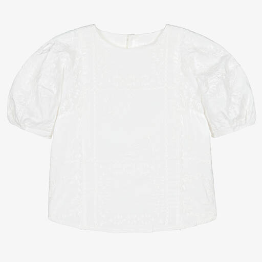 Chloé-Girls Ivory Embroidered Cotton Blouse | Childrensalon Outlet
